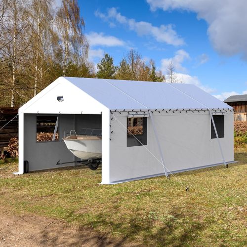 13x25 Carport Canopy, Heavy Duty Car Port, Portable Car Ports Garage with 2 Roll-Up Zipper Drive Through Doors,white