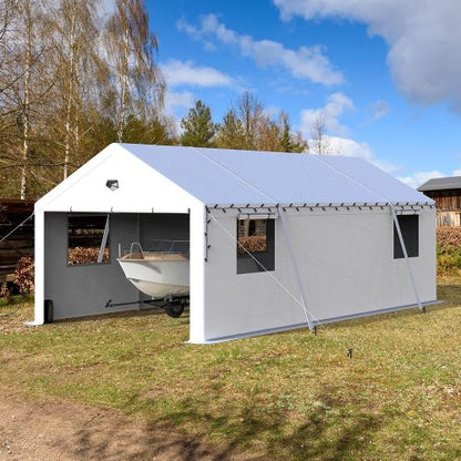 13x25 Carport Canopy, Heavy Duty Car Port, Portable Car Ports Garage with 2 Roll-Up Zipper Drive Through Doors,white