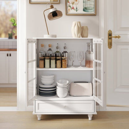 White Modern Tempered Glass Door Buffet Cabinet Home Storage Sideboard