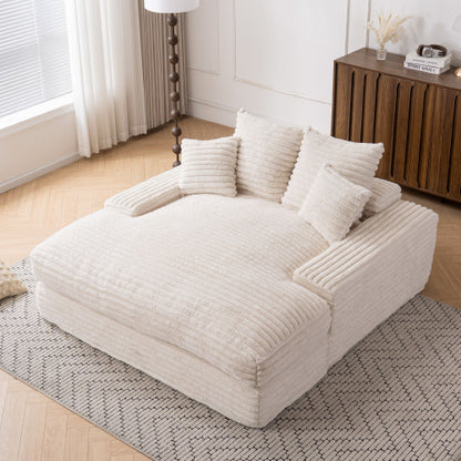 Beige Oversized Corduroy Chaise Lounge SofaBed,4 Washable Pillows