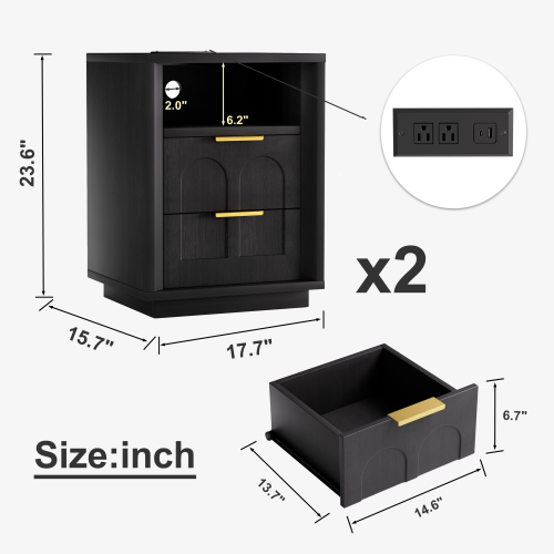 Black 2-Pack Nightstands with Charging Station