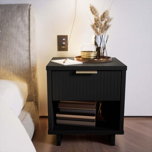 Black Solid Wood Glam Nightstand