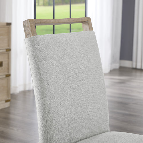 Light Gray Fabric Dining Chairs with Rubberwood Legs, Set of 2