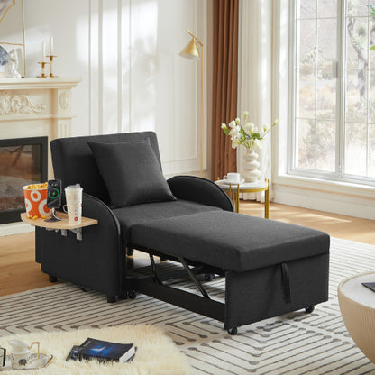 Black 3-in-1 Convertible Sleeper Chair,USB-C,Foldable Side Table