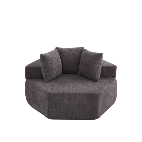 54-Inch Hexagonal Modular Chenille Lounge Chair, Spring-Coil Filling, 3 Pillows, Non-Slip Bottom for Game-Room Living-Room