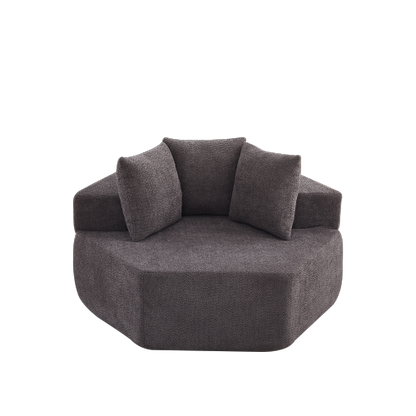 54-Inch Hexagonal Modular Chenille Lounge Chair, Spring-Coil Filling, 3 Pillows, Non-Slip Bottom for Game-Room Living-Room