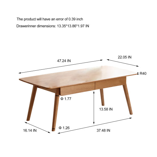 Solid Red Oak Coffee Table with 2 Drawers