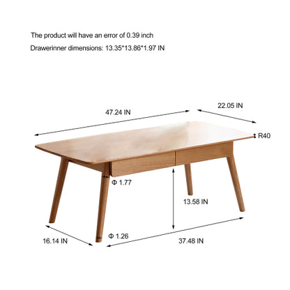 Solid Red Oak Coffee Table with 2 Drawers