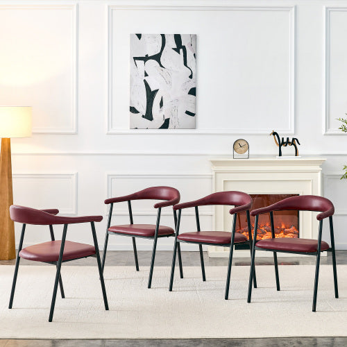 PU Leather Dining Chairs with Black Metal Legs, Set of 4, Reddish Brown