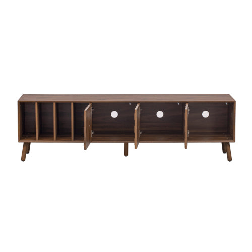 68 inch Mid-Century Modern TV Stand with Solid Wood Legs, Storage Cabinets & Open Shelves