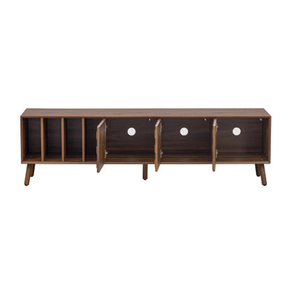 68 inch Mid-Century Modern TV Stand with Solid Wood Legs, Storage Cabinets & Open Shelves
