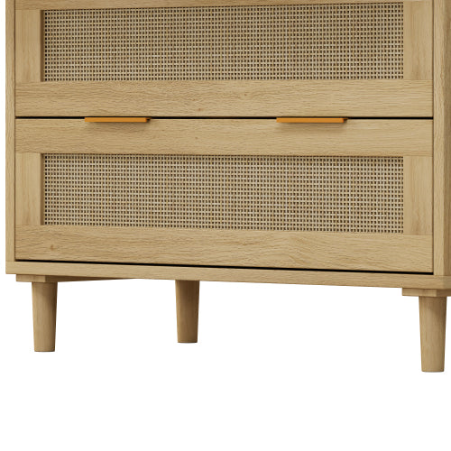 Oak Color 3-Drawer Rattan Storage Cabinet Set of 2 MDF Household Drawer Chest With Iron Handles