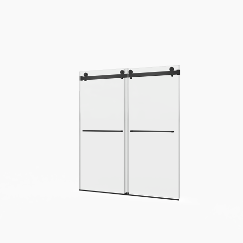 56-60"W x 70"H Frameless Double Sliding Shower Door,5/16" (8mm) Thick SGCC Tempered Clear Glass,Double Side Easy Clean Coat, Matte Black Finished With Buffer