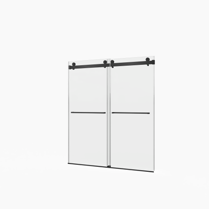 56-60"W x 70"H Frameless Double Sliding Shower Door,5/16" (8mm) Thick SGCC Tempered Clear Glass,Double Side Easy Clean Coat, Matte Black Finished With Buffer