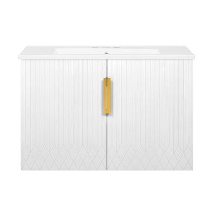 30" Vintage Bathroom Vanity with Ceramic Sink, with 3 Holes Single Ceramic Sink, Bathroom Storage Vanity Cabinet with 2 Soft Closing Doors