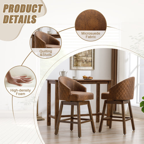 Rotating bar chair, counter height bar chair with backrest, leather rotating kitchen stool with wooden legs and footrest, soft cushion bar  chair, kitchen island