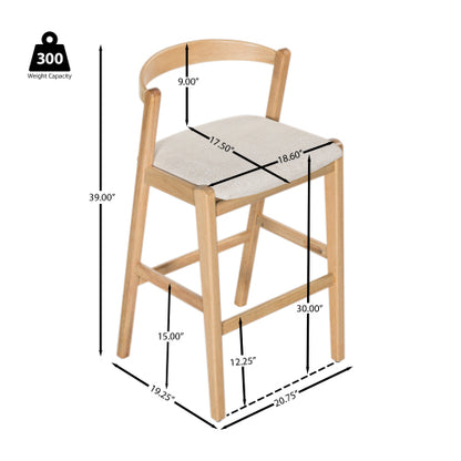 Indoor Rubberwood Barstool, Natural Finished and Beige Upholstery, Set of 2