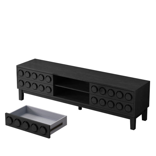 Black Mid-Century Media Console 4 Drawer TV Stand Cable Management Fits 75 Inch TV