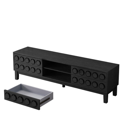 Black Mid-Century Media Console 4 Drawer TV Stand Cable Management Fits 75 Inch TV