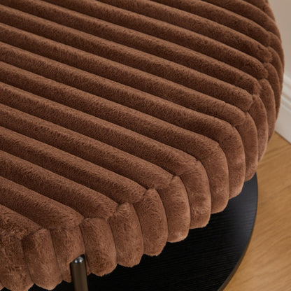 30.9 inch Round Faux Fur Ottoman Coffee Table with Storage Shelf