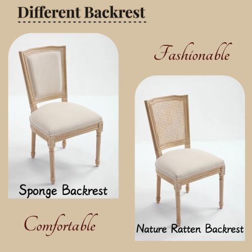 Set of 2 Beige French Country Dining Chairs, Solid Wood Chairs with Carving & Brushed Finish