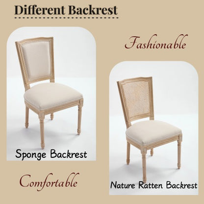 Set of 2 Beige French Country Dining Chairs, Solid Wood Chairs with Carving & Brushed Finish