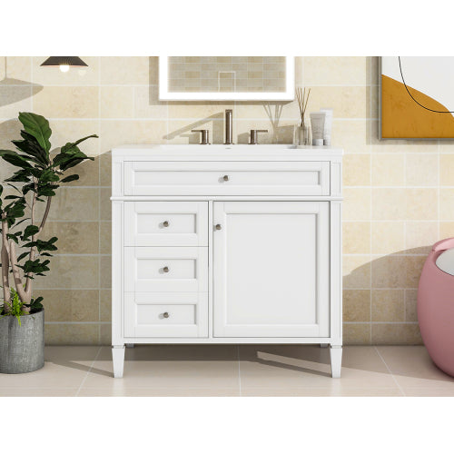 36'' Bathroom Vanity with Top Sink, Modern Bathroom Storage Cabinet with 2 Drawers and a Tip-out Drawer, Single Sink Bathroom Vanity