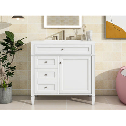 36'' Bathroom Vanity with Top Sink, Modern Bathroom Storage Cabinet with 2 Drawers and a Tip-out Drawer, Single Sink Bathroom Vanity