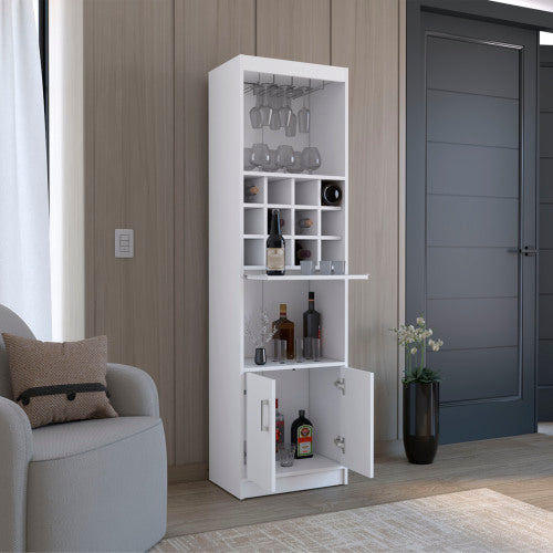 Bar Cabinet 5-Tier, Wine Cabinet, Liquor Cabinet, 12 Bottle Cubbies, 5 Shelves, White