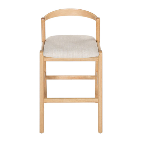 Indoor Rubberwood Barstool, Natural Finished and Beige Upholstery, Set of 2