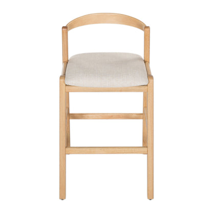 Indoor Rubberwood Barstool, Natural Finished and Beige Upholstery, Set of 2