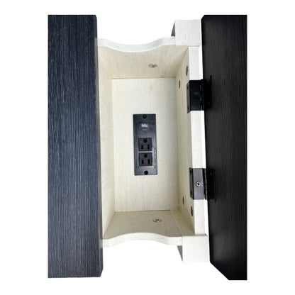Farmhouse End Table Bedside Table with Charging Station,Night Stand with Barn Door and Drawer, Storage for Bedroom Living Room ,Bedside Table,  White+Black color