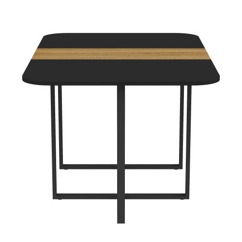 Two-Tone Waterproof MDF Kitchen Table, Multi-Functional Dining Work Table with Wood Strip & Metal Base