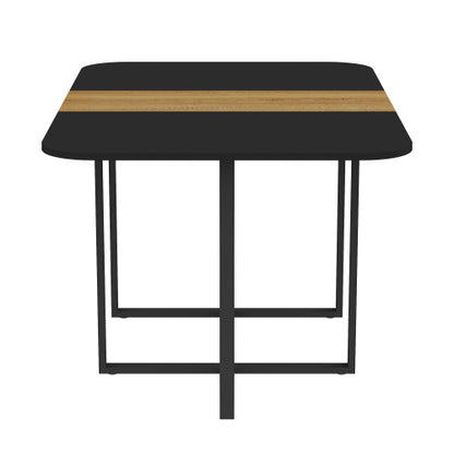 Two-Tone Waterproof MDF Kitchen Table, Multi-Functional Dining Work Table with Wood Strip & Metal Base