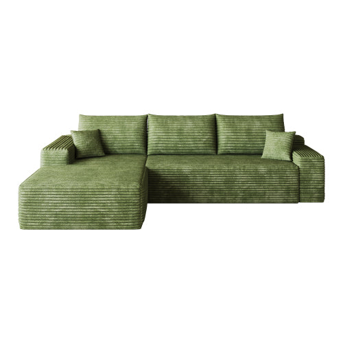 107 inch  Green Plush Corduroy L-Shape Cloud Modular Sectional Sofa, No Assembly