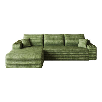 107 inch  Green Plush Corduroy L-Shape Cloud Modular Sectional Sofa, No Assembly