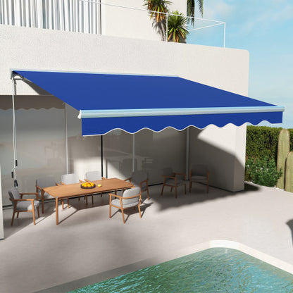 Outsunny 13' x 10' Electric Awning with LED Lights, Retractable Awning, UV40+ Sun Shade Shelter with Remote Controller and Crank Handle for Deck, Balcony, Yard, Blue