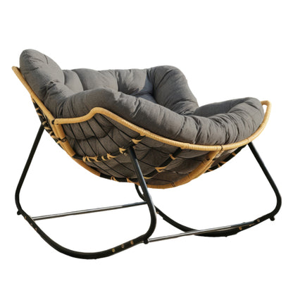 Larger Outdoor Rocking Chair, Patio Egg Rocking Chair, Indoor Papasan Chair, Rattan Wicker Lounge Chair, Modern Royal Chair for Bedroom, Living Room, Porch, Garden,Lawn-Dark Grey