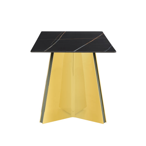 Black Marble Pattern Slab Table with Golden Butterfly Legs