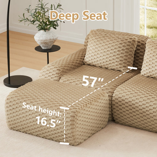 82 inch  Light-Camel Flannelette L-Shaped Modular Boneless Sofa,Ottoman