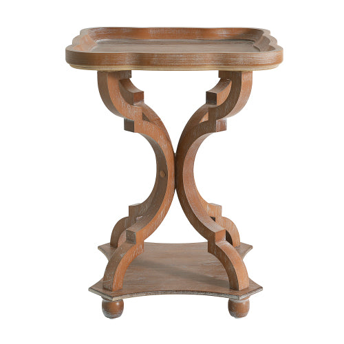 French Country Square Accent Table, Distressed Faux Wood Hourglass Base End Table, 18.75"W×18.75"D×25"H