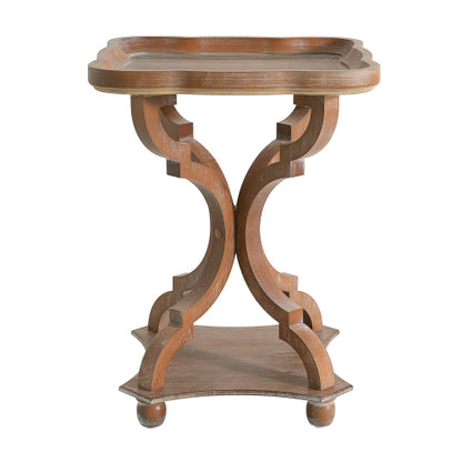 French Country Square Accent Table, Distressed Faux Wood Hourglass Base End Table, 18.75"W×18.75"D×25"H