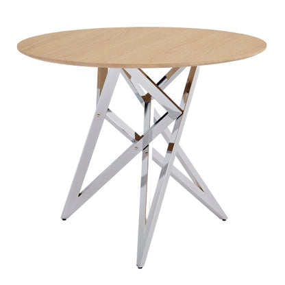 Small Round Dining Table with Silver Metal Legs, Burlywood