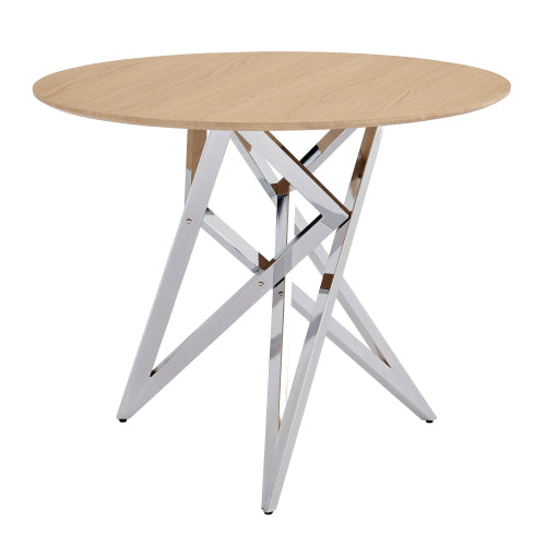 Small Round Dining Table with Silver Metal Legs, Burlywood