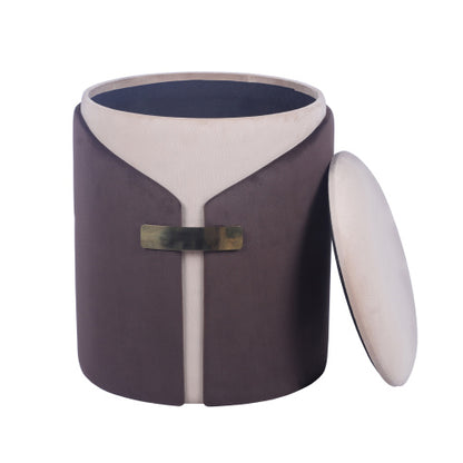 Brown Two-Toned Storage Ottoman with Gold Accents, Multiuse Vanity Stool 14.5 inchx14.5 inchx17.5 inchH, 265 LBS