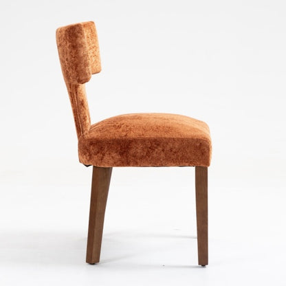 Set of 2 Mid-Century Chenille Fabric Dining Chairs, Orange Farmhouse Chairs with Hardwood & Rubberwood Frame