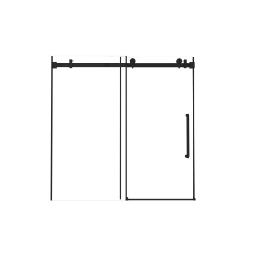 Frameless Single sliding shower door 56-60 "W x 60" H, 1/4 "(6 mm) Clear Tempered Glass, Explosion Proof Film, Stainless Steel Handle,Square Tube Track ,Matte Black