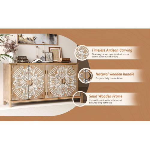 60 Inch Vintage Four-Door Wooden Accent Cabinet Multi-Purpose Buffet Cabinet TV Console For Entryway Living Room