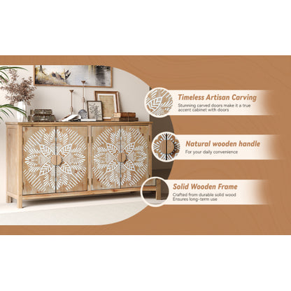 60 Inch Vintage Four-Door Wooden Accent Cabinet Multi-Purpose Buffet Cabinet TV Console For Entryway Living Room