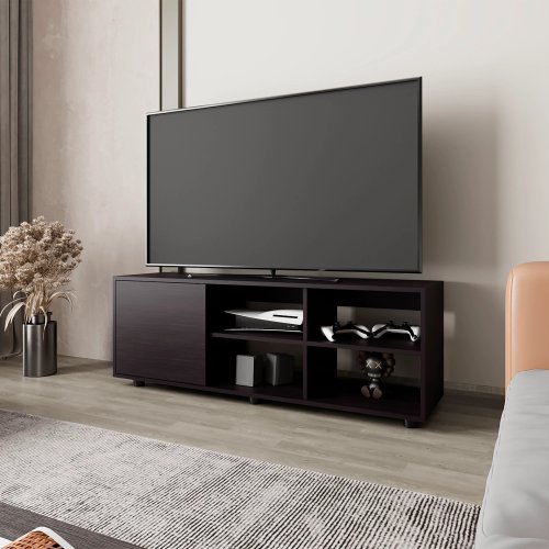 Wengue 51 inch TV Stand with Door and Open Shelf Storage